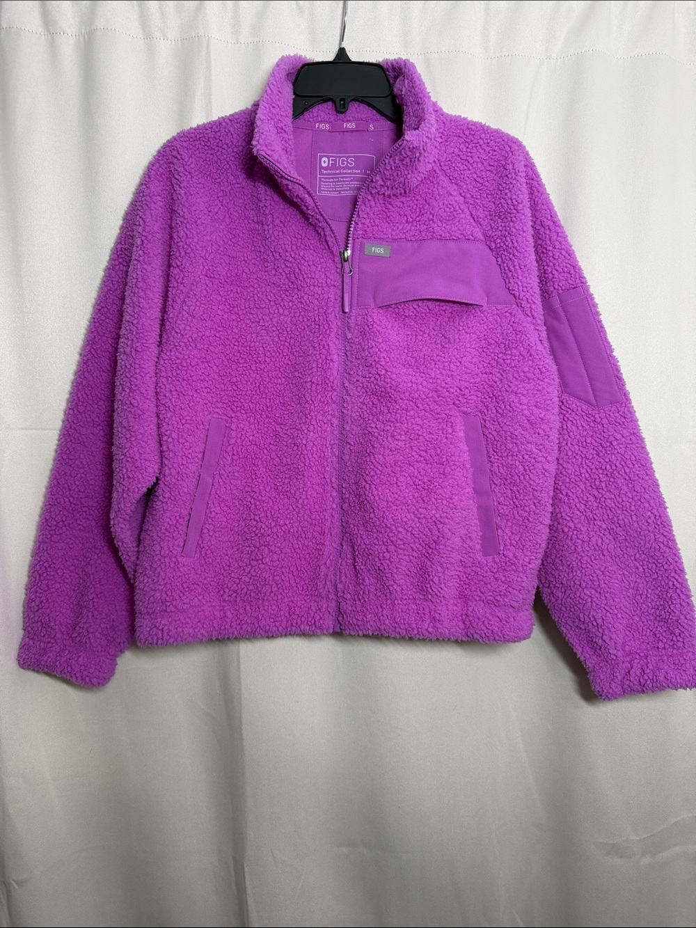 FIGS High Pile Sherpa Fleece Bomber Jacket Full Zip Ultraberry Bright Purple M